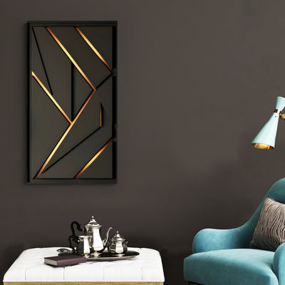 Modern Geometric Black and Gold Lines 3D Wall Art Home Decor