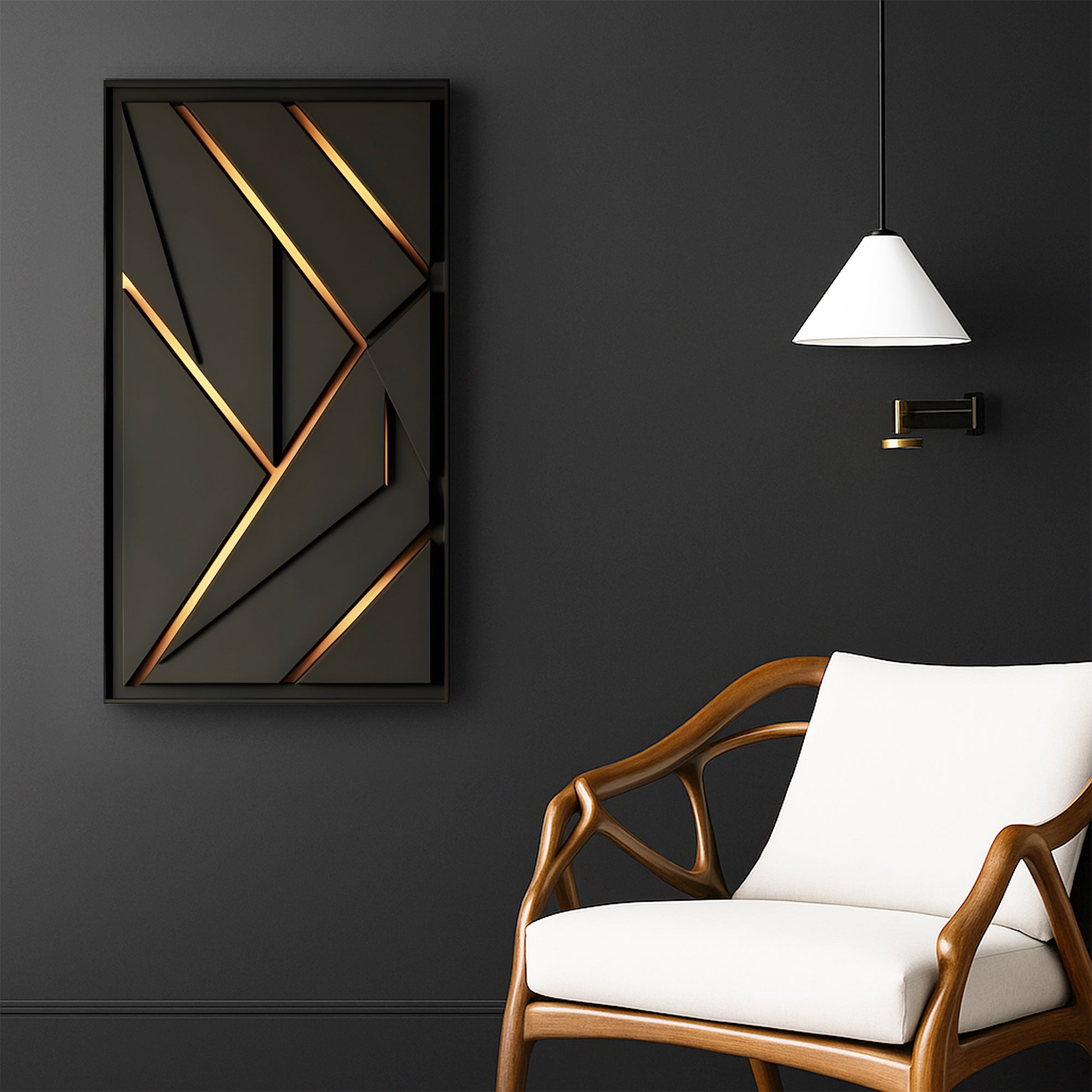 Modern Geometric Black and Gold Lines 3D Wall Art Home Decor