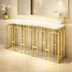 Modern Geometric Console Table with Abstract Golden Metal Finish