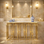 Modern Geometric Console Table with Abstract Golden Metal Finish