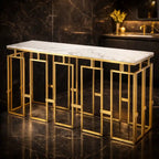 Modern Geometric Console Table with Abstract Golden Metal Finish