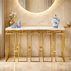 Modern Geometric Console Table with Abstract Golden Metal Finish