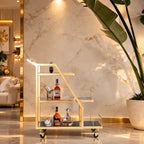 Modern Geometric Gold Bar Cart with Triple Tiers Trolley