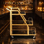 Modern Geometric Gold Bar Cart with Triple Tiers Trolley