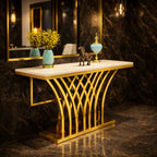 Modern Glam Console Table with Designer Gold Base