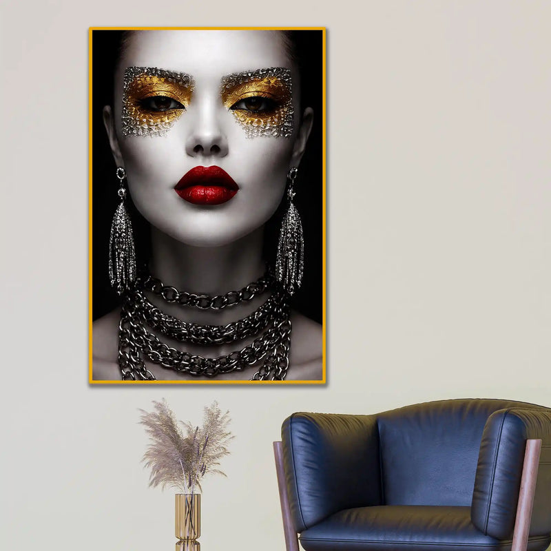 Modern Glam Face Art Metal Floating Frame Crystal Wall Painting