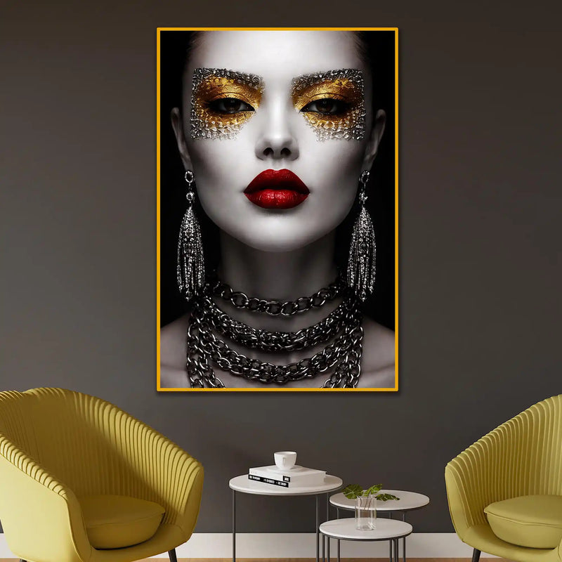 Modern Glam Face Art Metal Floating Frame Crystal Wall Painting