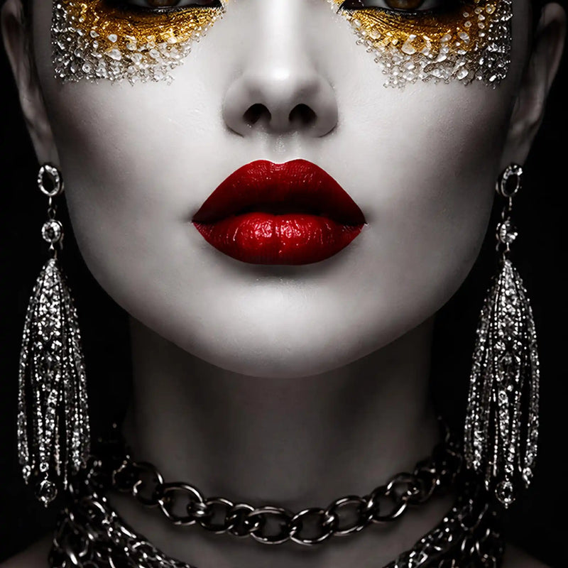 Modern Glam Face Art Metal Floating Frame Crystal Wall Painting