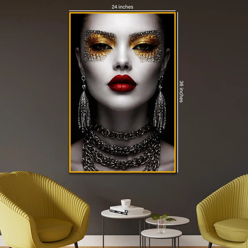 Modern Glam Face Art Metal Floating Frame Crystal Wall Painting