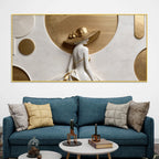 Modern Glamorous Woman with Elegant Golden Hat 3D Canvas Wall Painting