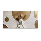Modern Glamorous Woman with Elegant Golden Hat 3D Canvas Wall Painting