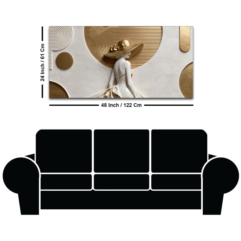 Modern Glamorous Woman with Elegant Golden Hat 3D Canvas Wall Painting