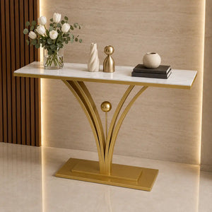 Modern Gold Base Console Table with Sleek White Marble Top