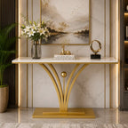 Modern Gold Base Console Table with Sleek White Marble Top