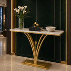 Modern Gold Base Console Table with Sleek White Marble Top