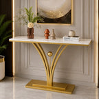 Modern Gold Base Console Table with Sleek White Marble Top
