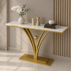 Modern Gold Base Console Table with Sleek White Marble Top