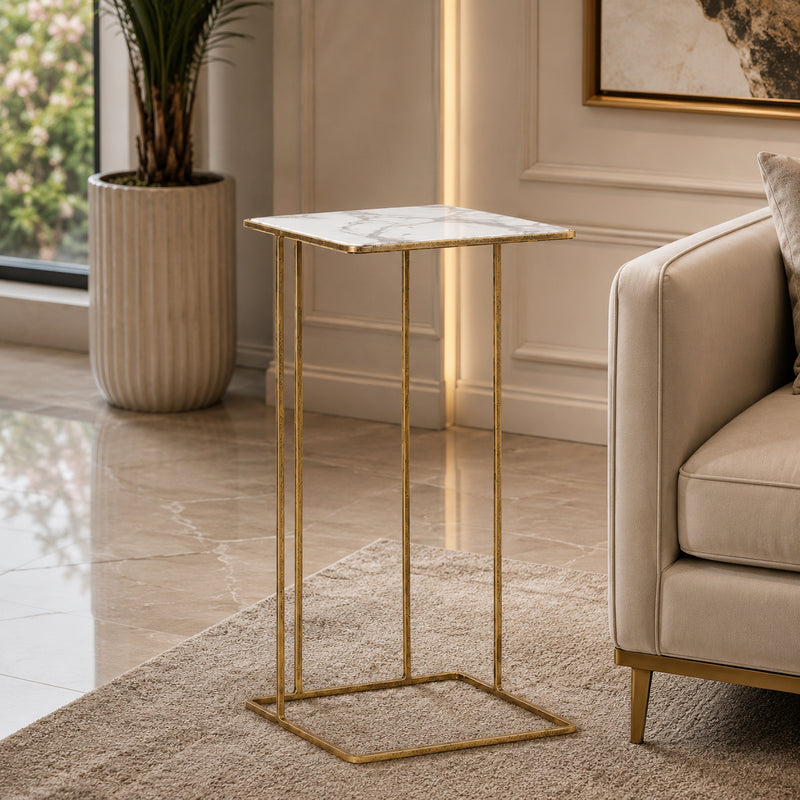 Modern Gold C-Shaped Marble Side Table