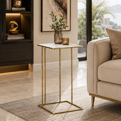Modern Gold C-Shaped Marble Side Table