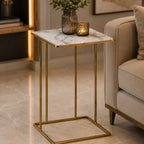 Modern Gold C-Shaped Marble Side Table