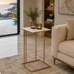 Modern Gold C-Shaped Marble Side Table