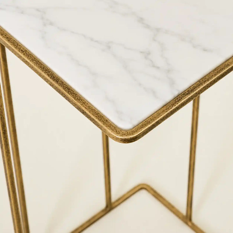 Modern Gold C-Shaped Marble Side Table