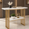 Modern Gold Frame Console Table with Marble Top and Lower Shelf