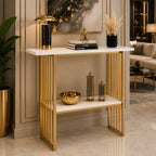 Modern Gold Frame Console Table with Marble Top and Lower Shelf