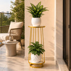 Modern Gold Metal Plant Stand with Marble Shelves