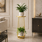 Modern Gold Metal Plant Stand with Marble Shelves