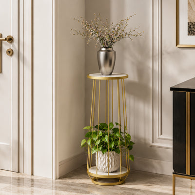 Modern Gold Metal Plant Stand with Marble Shelves