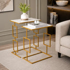 Modern Gold Nesting Tables with White Marble Tops – Set of 2