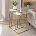Modern Gold Nesting Tables with White Marble Tops – Set of 2