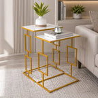 Modern Gold Nesting Tables with White Marble Tops – Set of 2