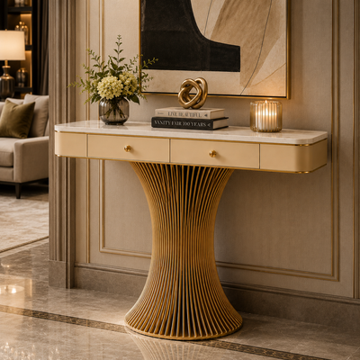 Modern Gold Pedestal Console Table