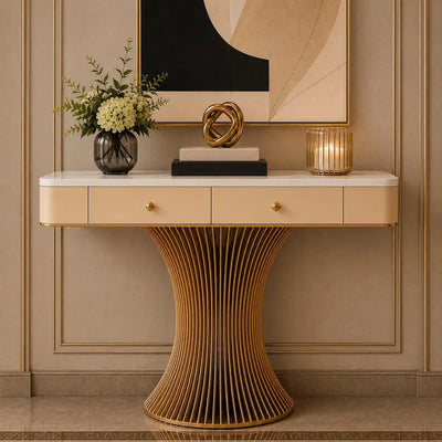 Modern Gold Pedestal Console Table