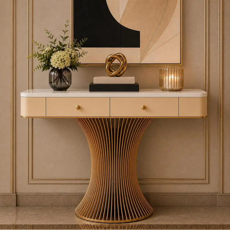 Modern Gold Pedestal Console Table