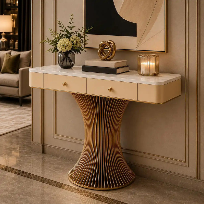 Modern Gold Pedestal Console Table