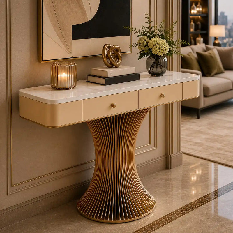 Modern Gold Pedestal Console Table
