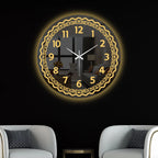 Modern Golden Accent LED Mirror Wall Clock with Embellishing Border