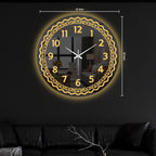 Modern Golden Accent LED Mirror Wall Clock with Embellishing Border