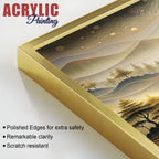 Modern Golden and Beige Valley Forest Acrylic Floating Wall Painting Set of 2