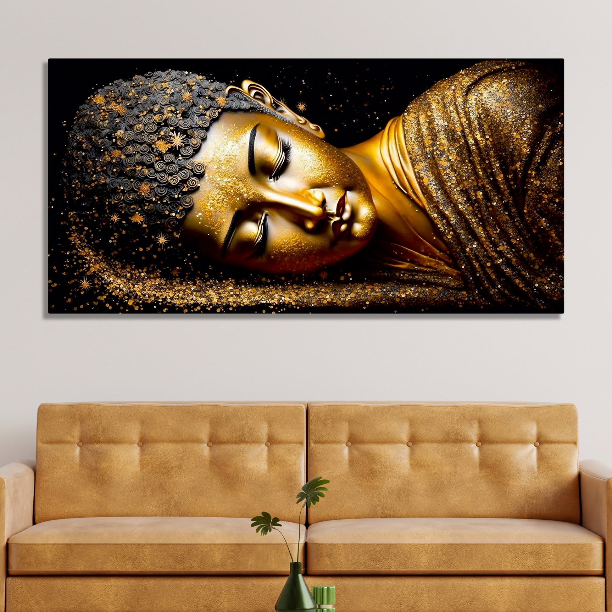 Modern Golden Buddha Statue Premium Canvas Wall Painting