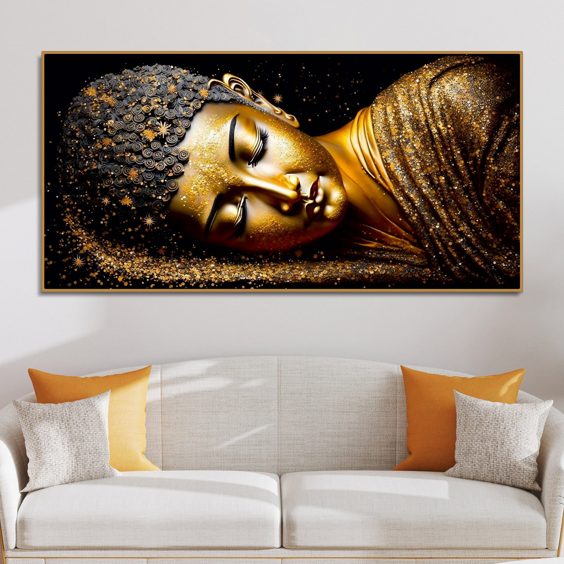 Modern Golden Buddha Statue Premium Canvas Wall Painting