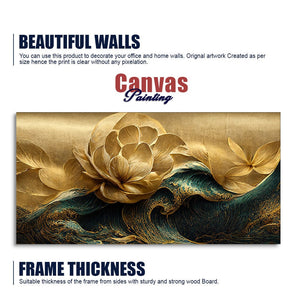 Modern Golden Flower and Waves Canvas Wall Painting