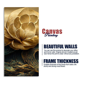 Modern Golden Flower and Waves Premium Canvas Wall Painting