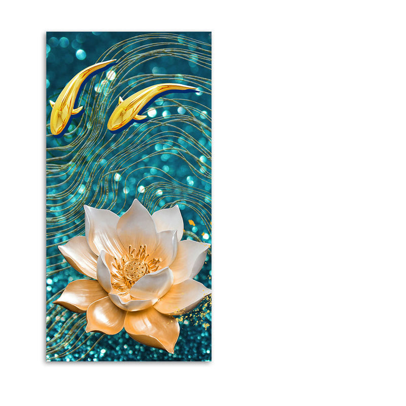 Modern Golden Lotus with koi Fish Abstract Canvas Wall Painting