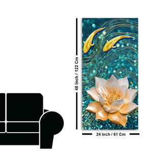 Modern Golden Lotus with koi Fish Abstract Canvas Wall Painting