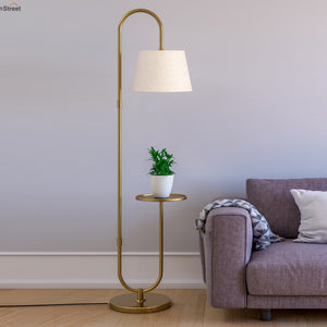 Modern Golden Metal Finish Curved Floor Lamp Standing with Table Shelf