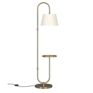 Modern Golden Metal Finish Curved Floor Lamp Standing with Table Shelf